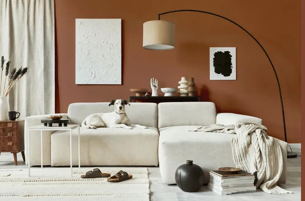 Benjamin Moore Toasted Pecan cozy living room