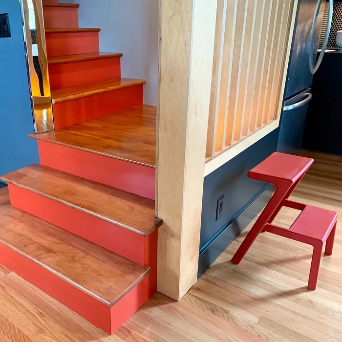 Benjamin Moore Tomato Tango stairs 