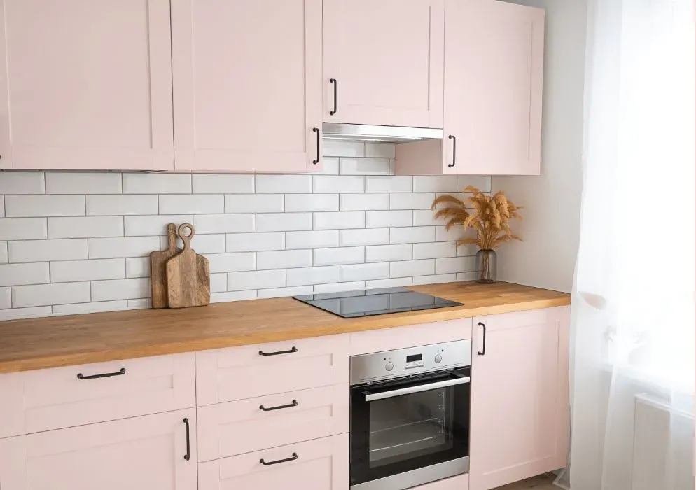 Benjamin Moore Touch of Pink kitchen cabinets