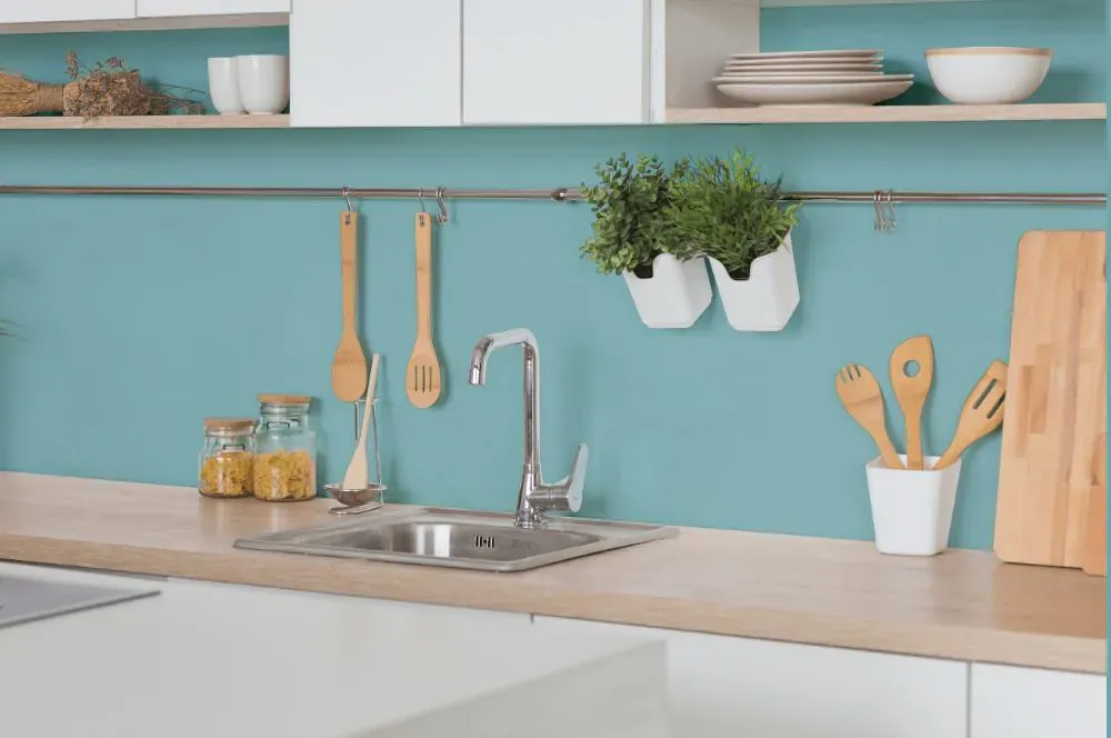 Benjamin Moore Tranquil Blue kitchen backsplash