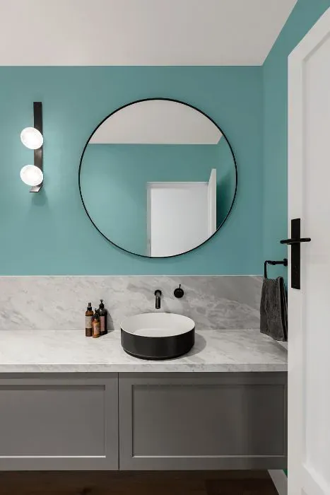 Benjamin Moore Tranquil Blue minimalist bathroom