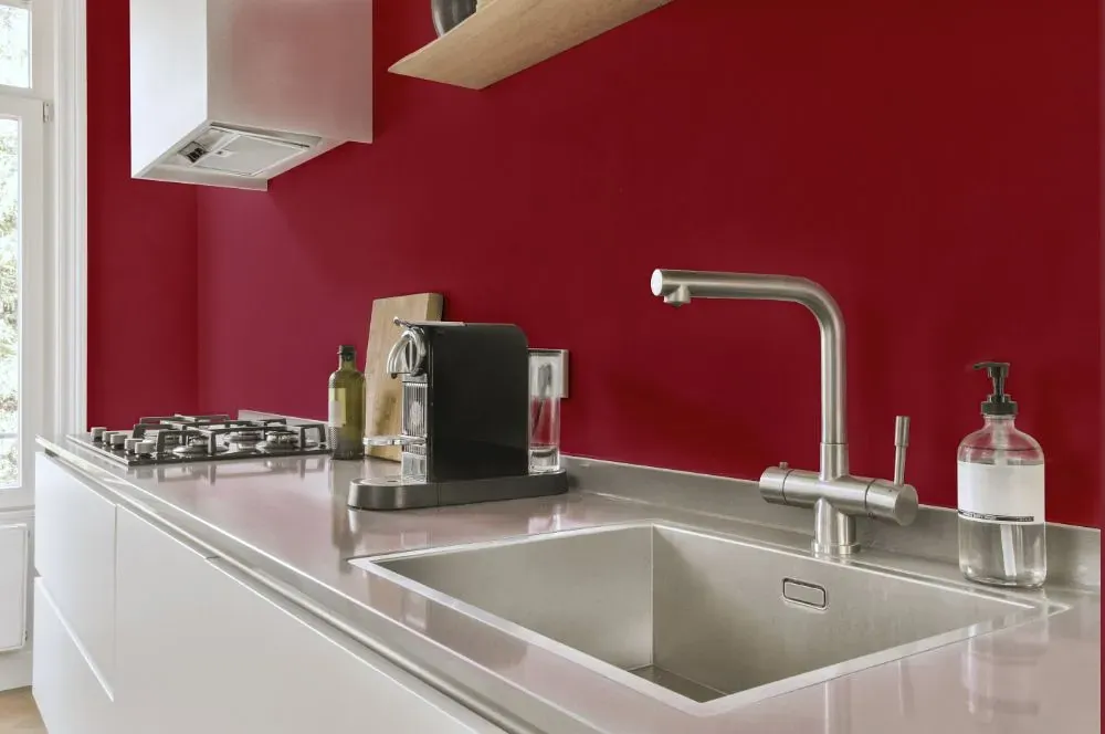 Benjamin Moore Travers Red kitchen painted backsplash