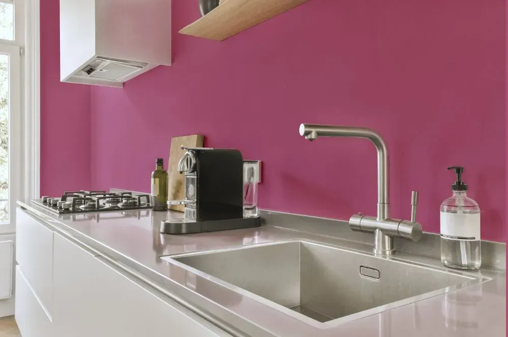 Benjamin Moore Tropical Rose kitchen painted backsplash