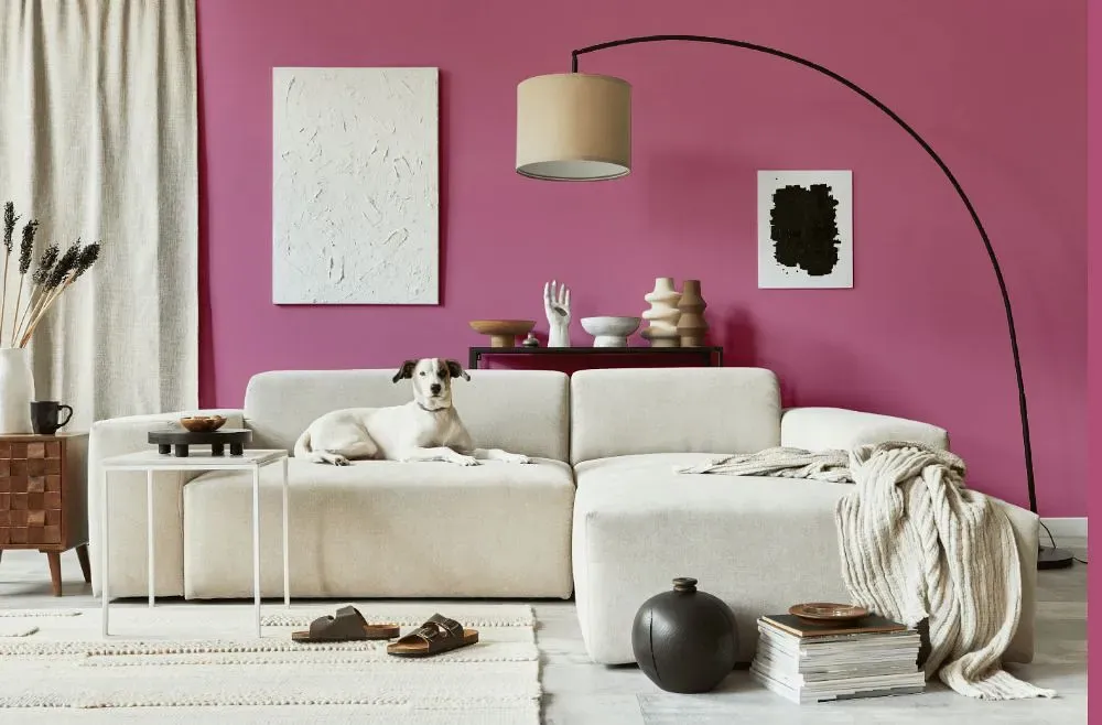 Benjamin Moore Tropical Rose cozy living room