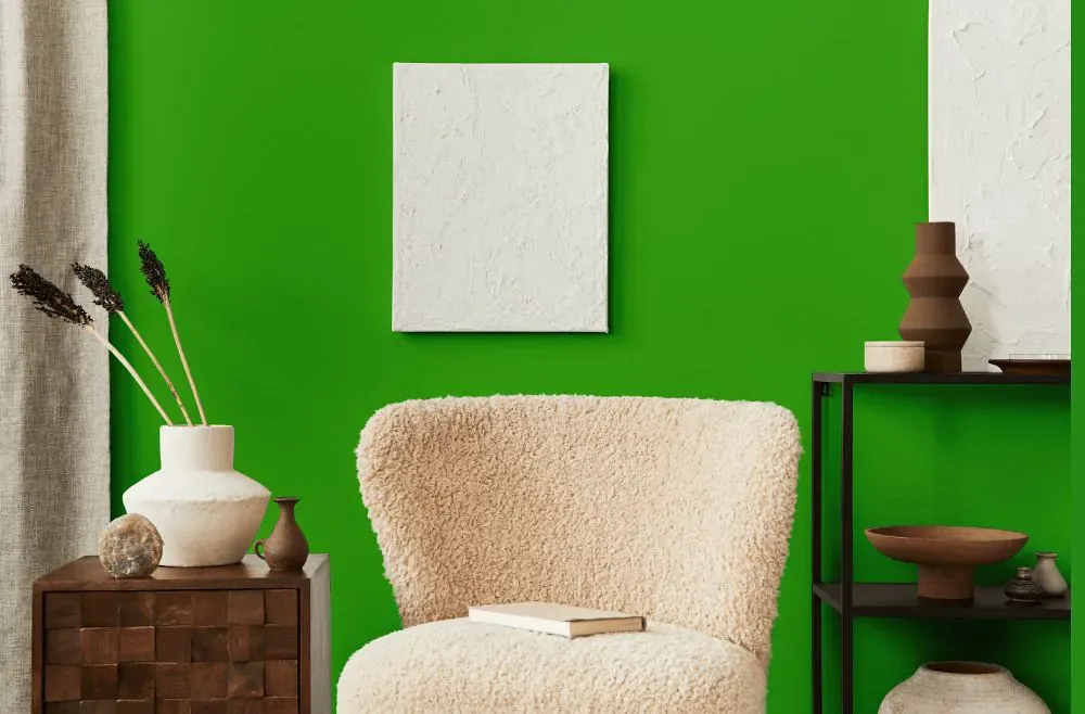 Benjamin Moore Tropical Seaweed Green living room interior