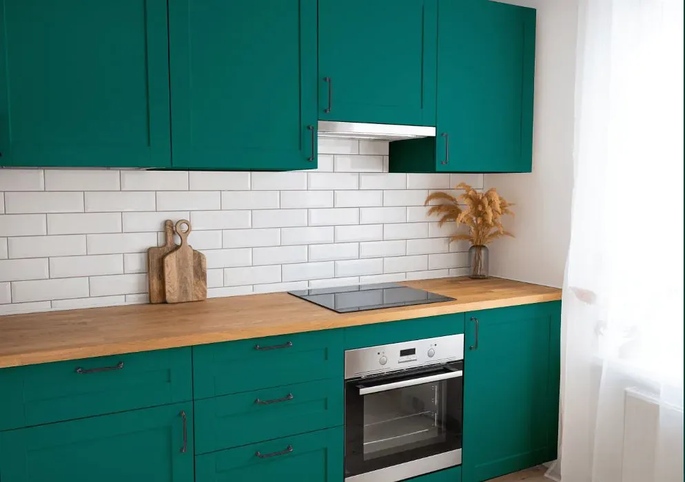 Benjamin Moore Tropical Turquoise kitchen cabinets