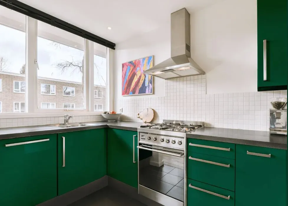 Benjamin Moore True Green kitchen cabinets