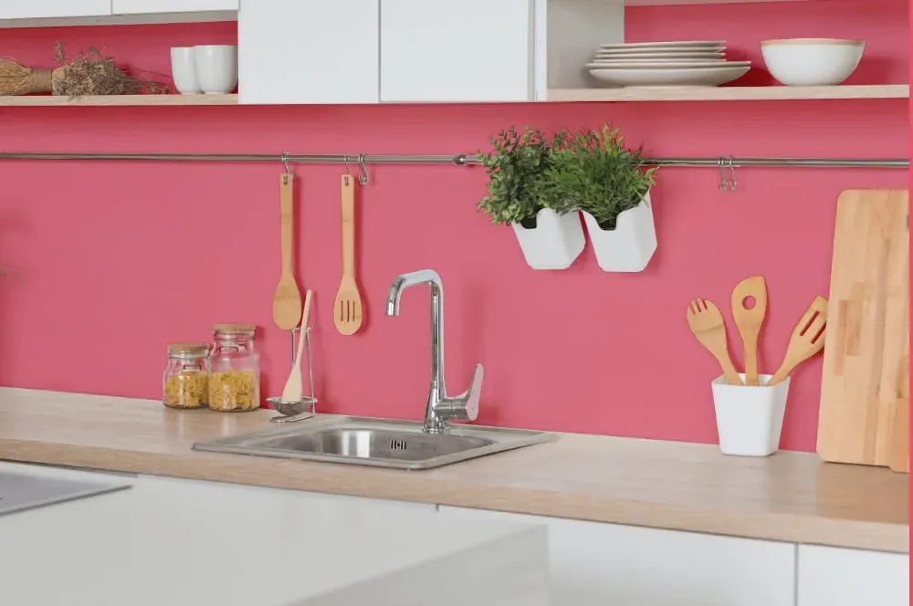 Benjamin Moore True Pink kitchen backsplash