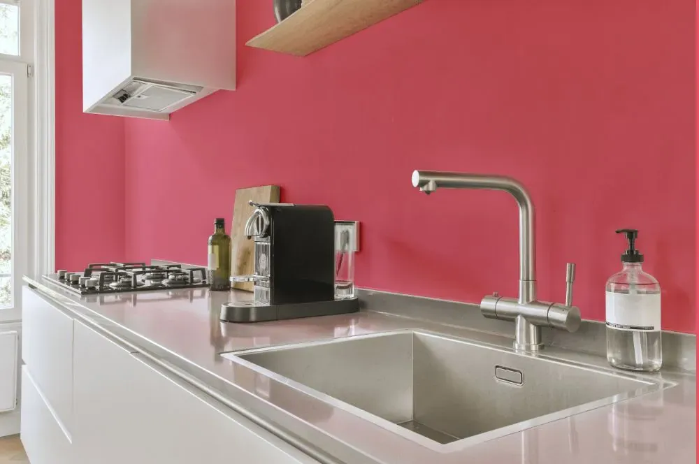 Benjamin Moore True Pink kitchen painted backsplash