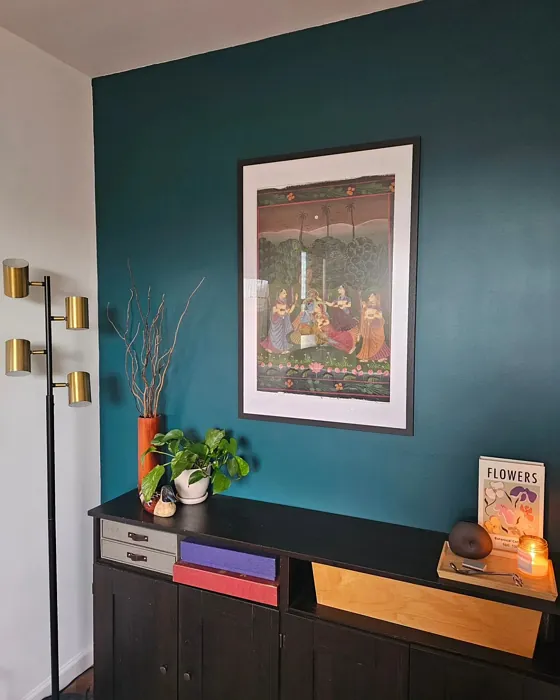 Benjamin Moore Tucson Teal accent wall 