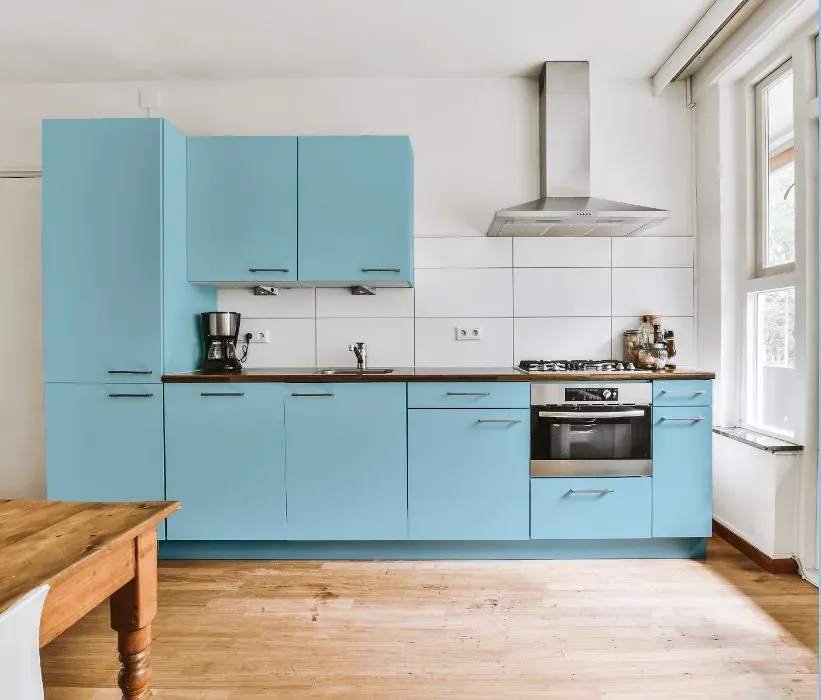 Benjamin Moore Turquoise Haze kitchen cabinets