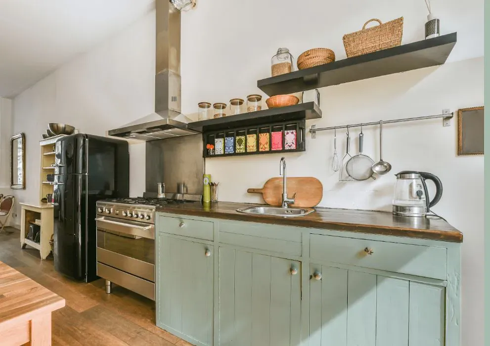 Benjamin Moore Turquoise Mist kitchen cabinets