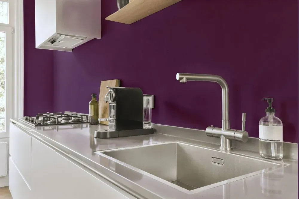 Benjamin Moore Ultra Violet kitchen painted backsplash