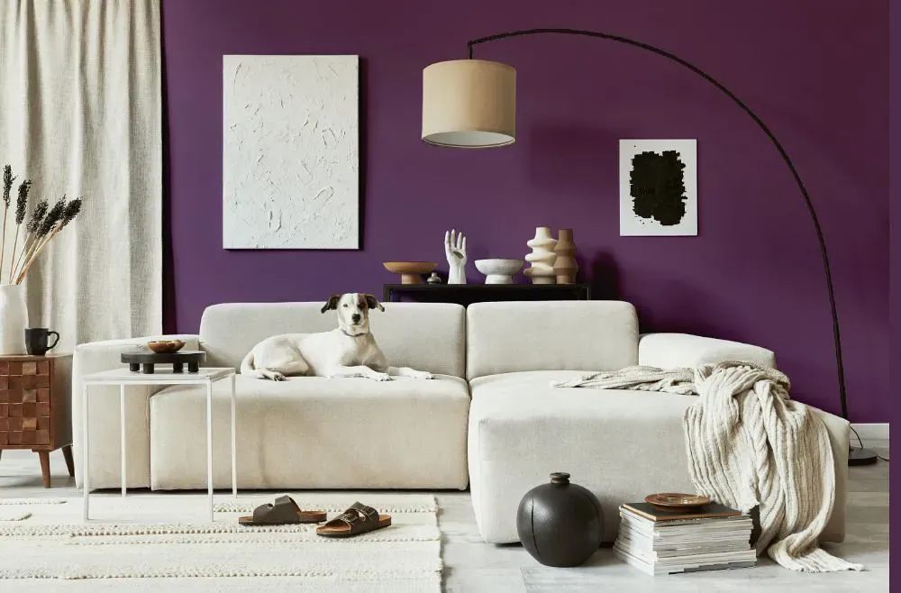 Benjamin Moore Ultra Violet cozy living room