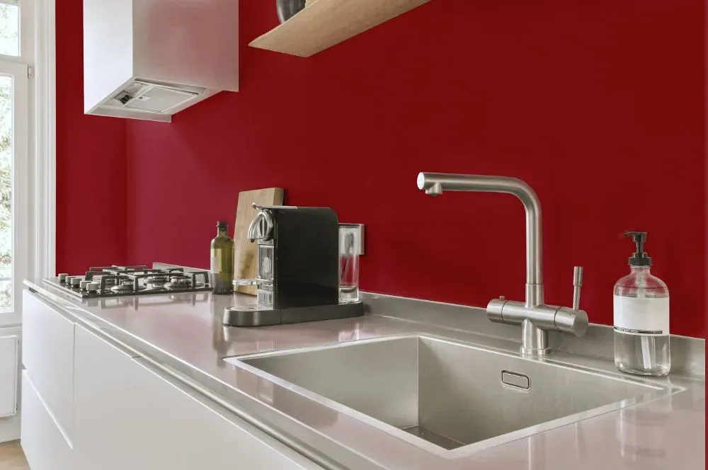 Benjamin Moore Umbria Red kitchen painted backsplash