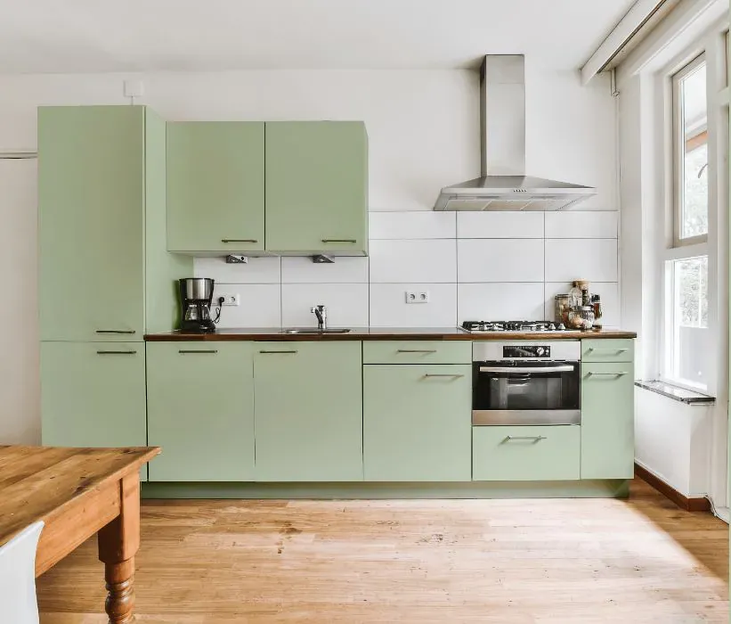 Benjamin Moore Van Alen Green kitchen cabinets