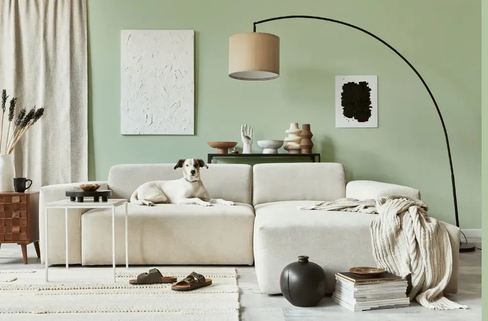 Benjamin Moore Van Alen Green cozy living room