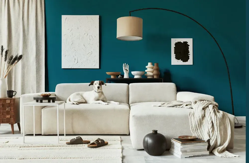 Benjamin Moore Varsity Blues cozy living room