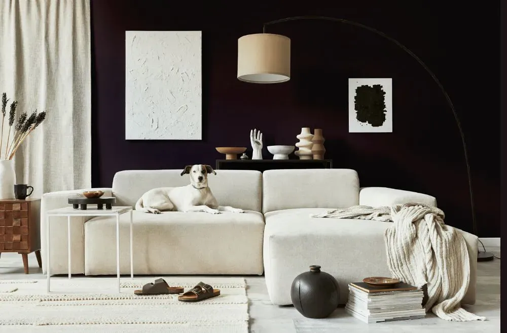 Benjamin Moore Velvet Cloak cozy living room