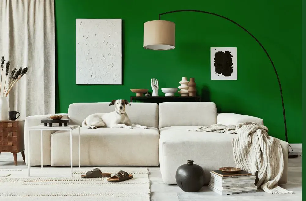 Benjamin Moore Vine Green cozy living room