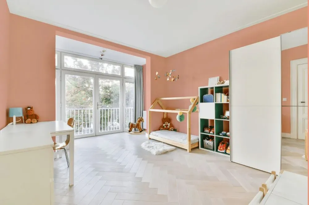 Benjamin Moore Vivid Peach kidsroom interior, children's room