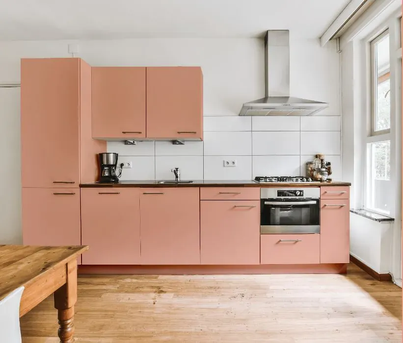 Benjamin Moore Vivid Peach kitchen cabinets