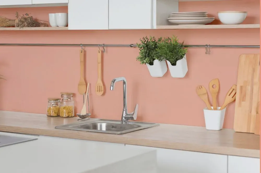 Benjamin Moore Vivid Peach kitchen backsplash