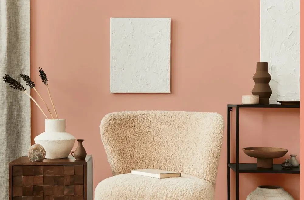 Benjamin Moore Vivid Peach living room interior