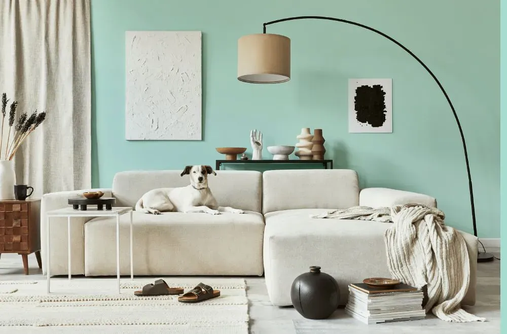 Benjamin Moore Water Drops cozy living room