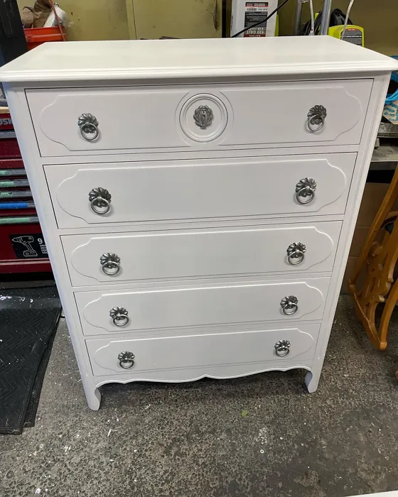 Benjamin Moore White Opulence painted furniture color