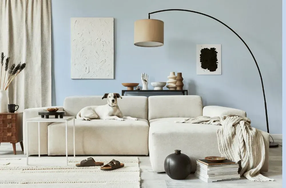 Benjamin Moore White Satin cozy living room