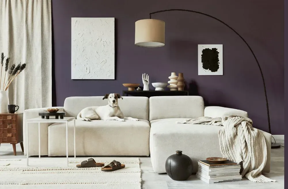Benjamin Moore Wild Mulberry cozy living room