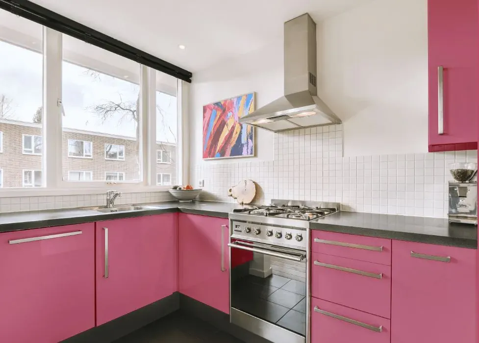 Benjamin Moore Wild Pink kitchen cabinets