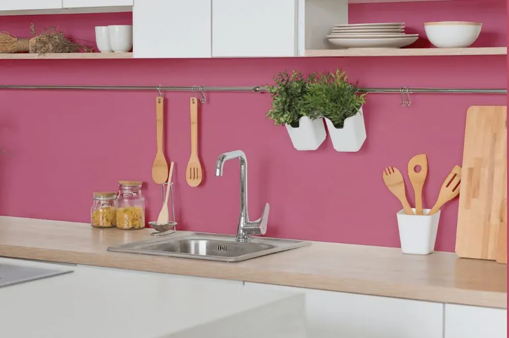Benjamin Moore Wild Pink kitchen backsplash