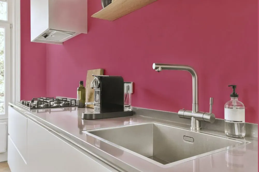 Benjamin Moore Wild Pink kitchen painted backsplash