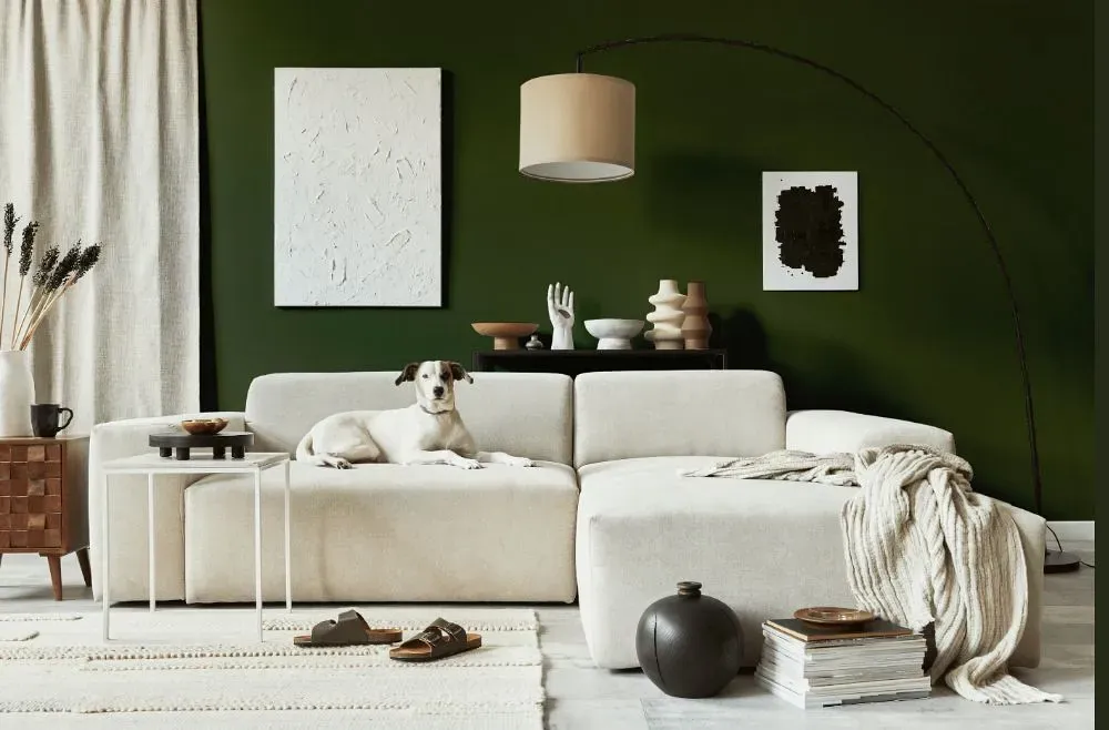 Benjamin Moore Windsor Green cozy living room