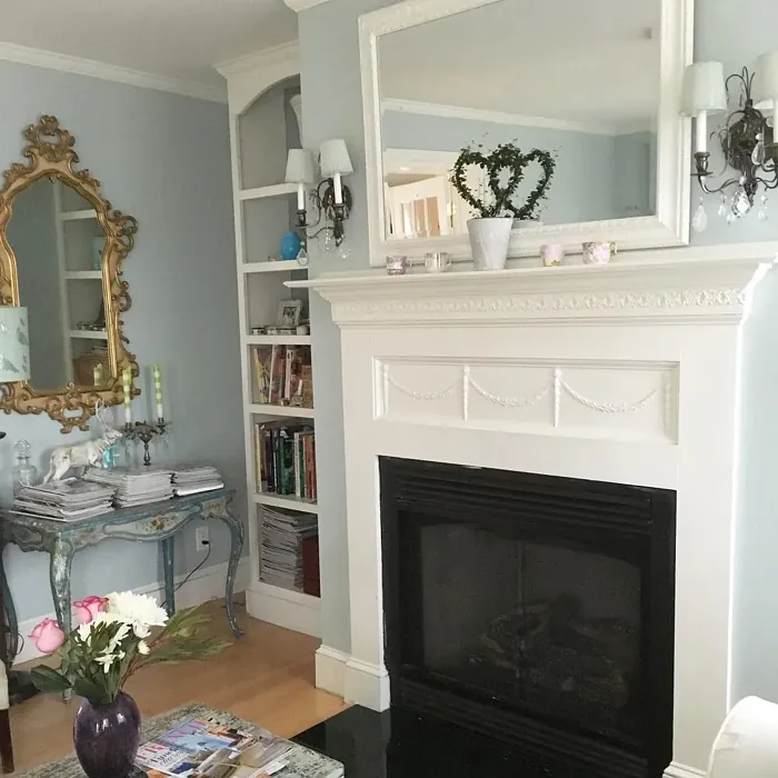Woodlawn Blue Living Room With White Fireplace