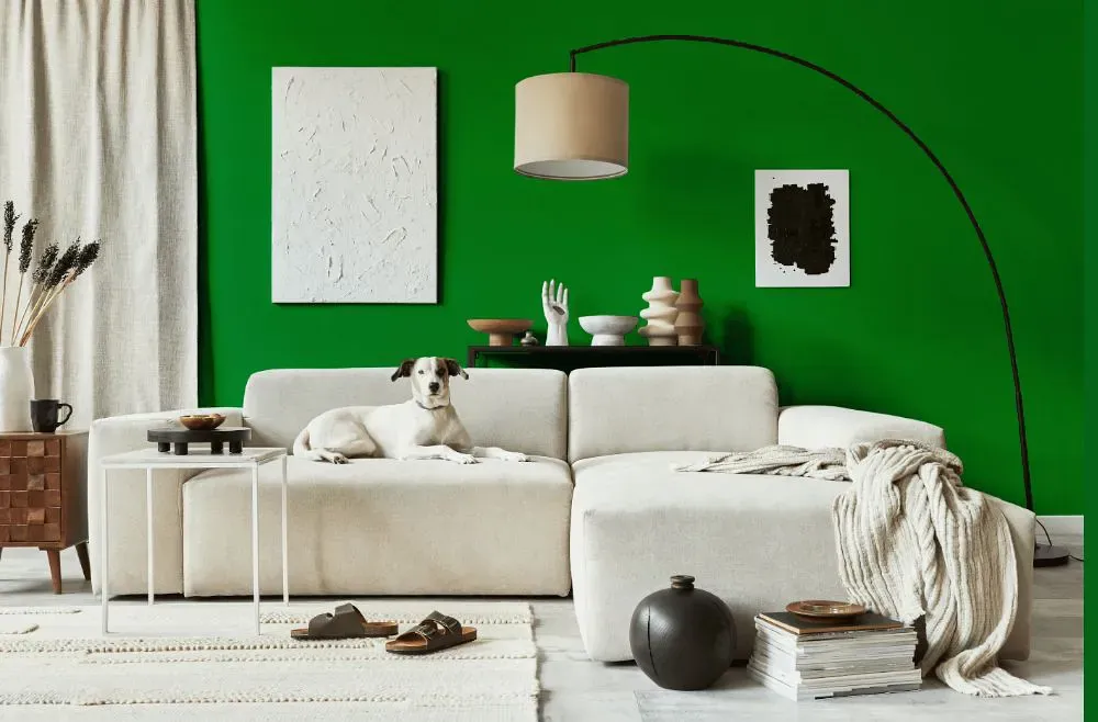 Benjamin Moore Yellow Green cozy living room