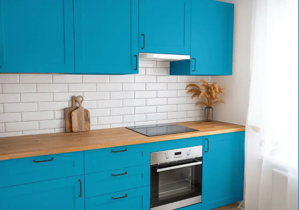 Benjamin Moore Yosemite Blue kitchen cabinets