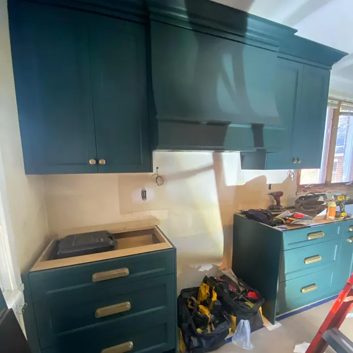 Benjamin Moore Yukon Green kitchen cabinets color