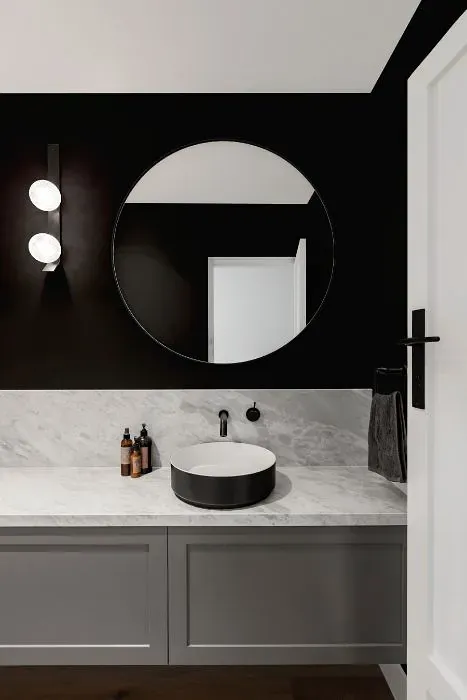 Sherwin Williams Black Magic minimalist bathroom