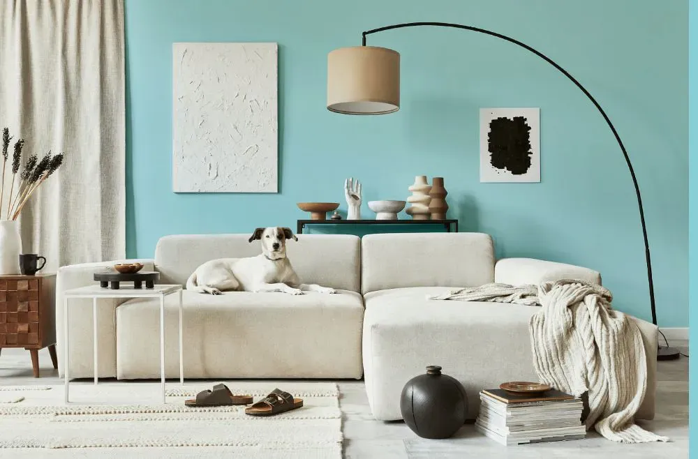 Sherwin Williams Blue Bauble cozy living room