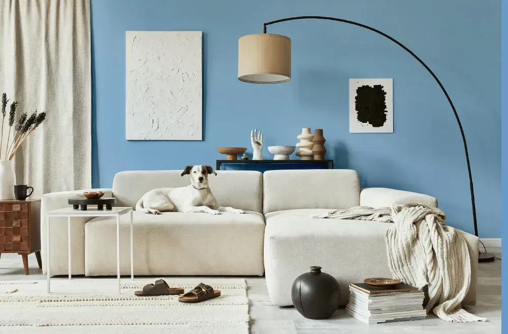 Sherwin Williams Blue Beyond cozy living room