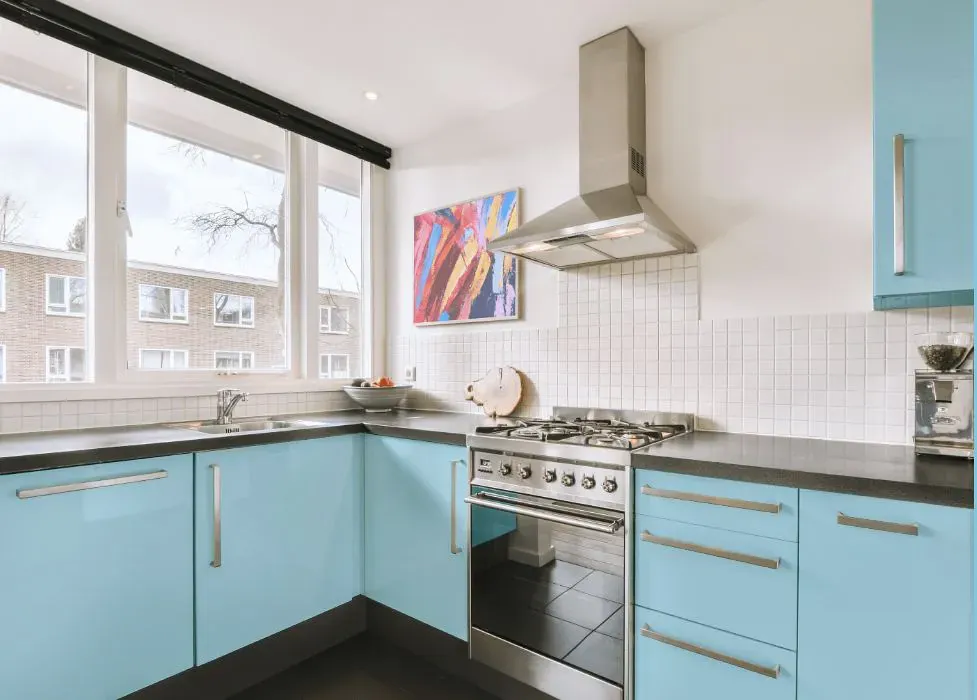Sherwin Williams Blue Click kitchen cabinets