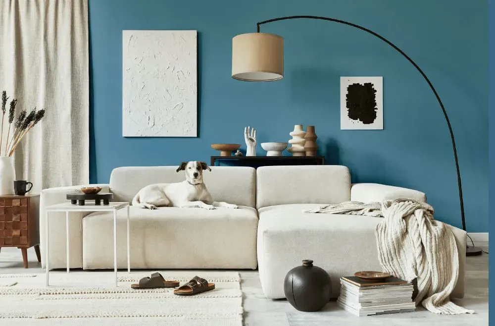 Sherwin Williams Blue Cruise cozy living room
