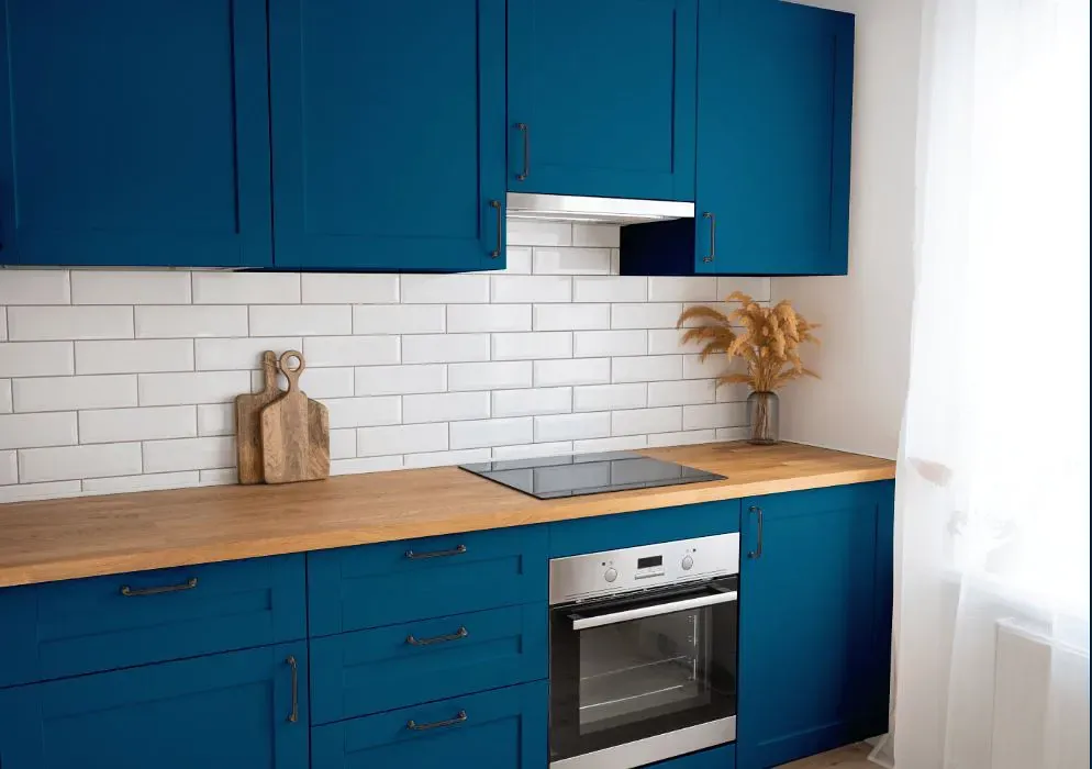 Sherwin Williams Blue Grotto kitchen cabinets