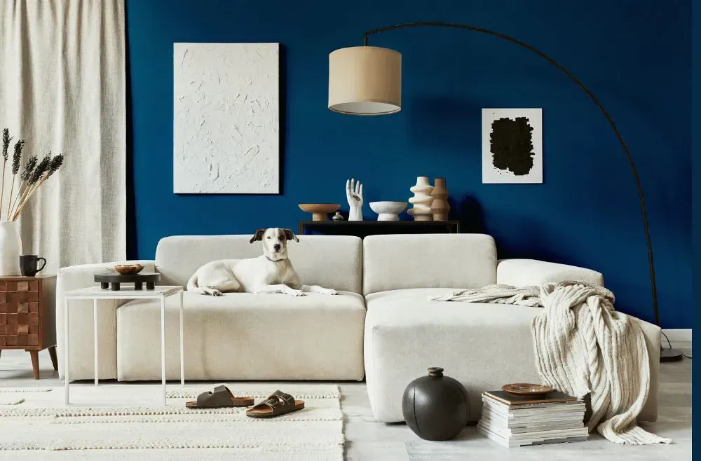 Sherwin Williams Blue Grotto cozy living room