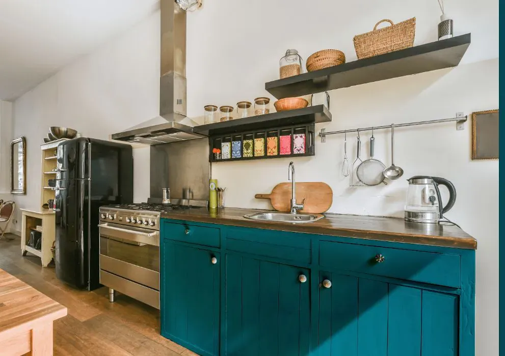 Sherwin Williams Blue Nile kitchen cabinets