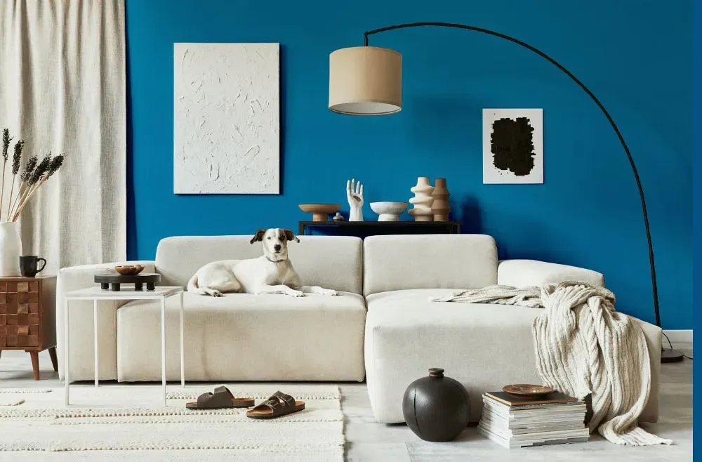 Sherwin Williams Blue Plate cozy living room