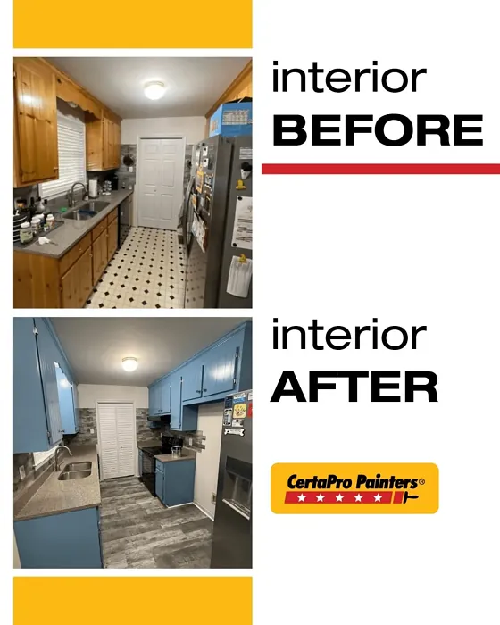 SW Bluebird Feather kitchen cabinets makeover